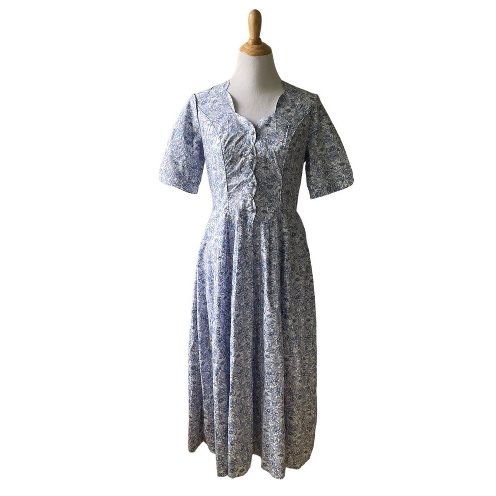 Laura Ashley 80’s Vintage Blue Floral Midi Dress Size Small / Vintage 10 NWOT